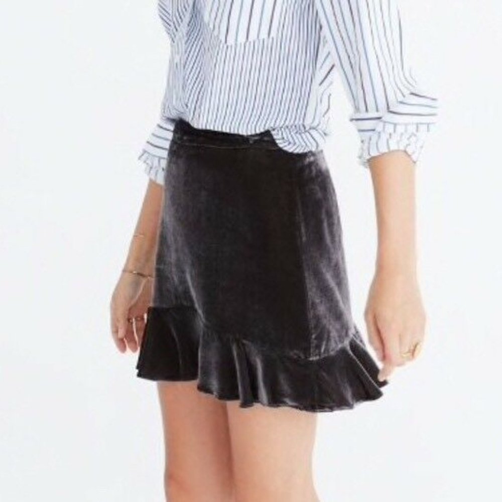 Madewell Gray Velvet Mini Skirt